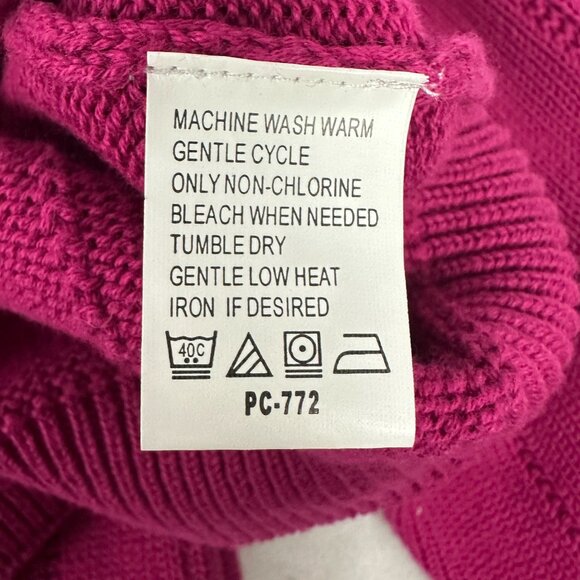 Izod Mens Fuchsia Cotton Crewneck Sweater Size M 100% Cotton Made In Macau - Picture 5 of 5